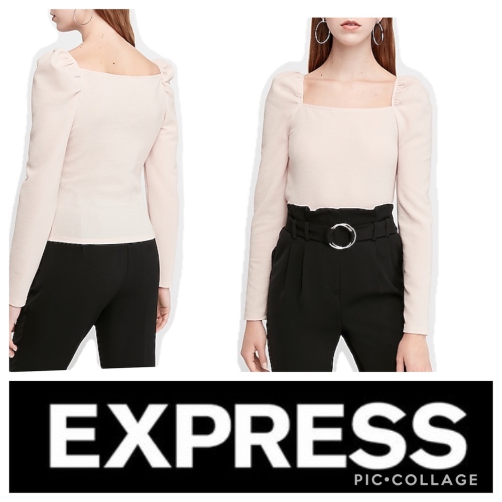 🔥Ribbed square neck puff sleeve top